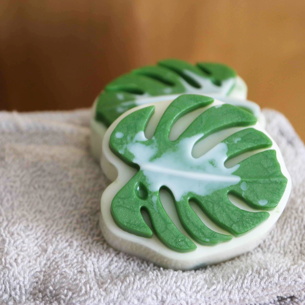 Monstera-Shaped Green and White Soap